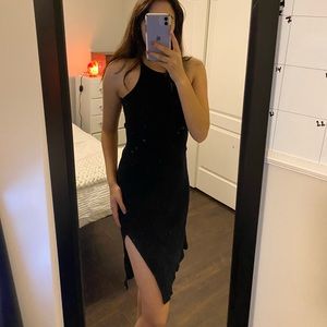 Black slit bodycon dress